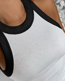 Contrast Binding Tank Tops Summer Sleeveless Basic Cami Top Shirt Slim Knit Ribbed Racerback Blouses