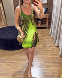 Tribal Print Plunge V Neck Spaghetti Strap Dress Casual Slim Fit Mini Dress