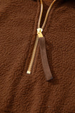 Brown Half Zip Fleece Pullover Sweatshirt