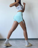 Ruched Drawstring High Waist Active Shorts