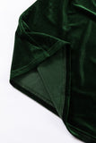 Blackish Green Mock Neck Puff Sleeve Velvet Blouse