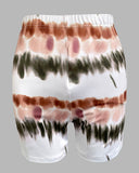2 Pieces Outfit Letter Print Round Neck Short Sleeve Top and Casual Tie Dye Print Shorts Set