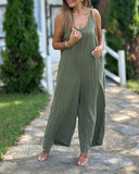 Striped Print V Neck Shoulder Tied Detail Jumpsuit Casual Wide Leg Loose Fit Romper