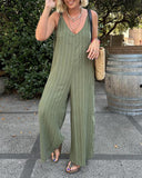 Striped Print V Neck Shoulder Tied Detail Jumpsuit Casual Wide Leg Loose Fit Romper