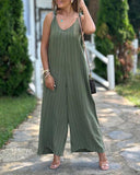 Striped Print V Neck Shoulder Tied Detail Jumpsuit Casual Wide Leg Loose Fit Romper