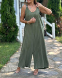 Striped Print V Neck Shoulder Tied Detail Jumpsuit Casual Wide Leg Loose Fit Romper