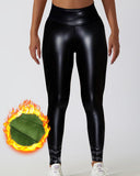 Thermal Warm Fleece Lined High Waist PU Leather Leggings