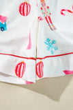 White Christmas Print Short Sleeve Shirt and Shorts Pajama Set