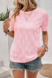 Pink Flower Geometric Textured Button Short Sleeve Top