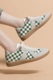 Sea Green Checkered PU Leather Lace-up Flat Shoes