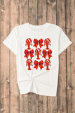 White Crawfish Bow Printed Casual T Shirt
