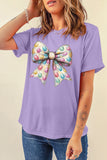 Wisteria Celebrative Easter Eggs Bow Print Casual T Shirt