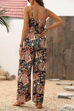 Black Floral Print Belted Sleeveless Wide Leg Jumpsuit