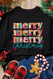 Black Merry Christmas Painted Crew Neck Graphic Sweatshirt