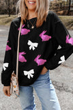 Black Sequined Bunny Bow Easter Fashion Corded Sweatshirt