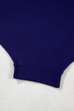 Navy Blue Embroidered Trim Wrap Tie Knot Plus Size High Waisted Bikini