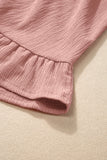 Pink Solid Short Sleeve Ruffle Hem Top