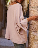 V Neck Three Quarters Sleeve Sweater Casual Loose Drawstring Knit Top
