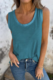 Peacock Blue Metallic Sheen Edge Scoop Neck Tank Top