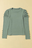 Green Buttoned Puff Long Sleeve Sheath Top