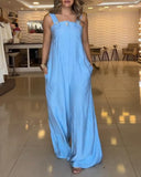 Bandeau Button Decor Spaghetti Strap Jumpsuit Casual Pocket Design Loose Fit Overall