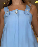 Bandeau Button Decor Spaghetti Strap Jumpsuit Casual Pocket Design Loose Fit Overall