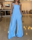 Bandeau Button Decor Spaghetti Strap Jumpsuit Casual Pocket Design Loose Fit Overall