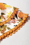 Russet Orange Ruffled V Neck Scalloped Short Sleeve Floral Blouse