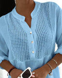 Roll Up Sleeve Hollow Out Shirt Button Front Casual Blouse Top