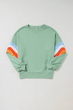 Moonlight Jade Rainbow Striped Sleeve Crew Neck Loose Sweatshirt