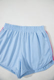 Beau Blue Color Block Stripes Elastic High Waist Active Shorts