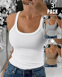 3 Pieces Scoop Neck Spaghetti Strap Ribbed Top Casual Sleeveless Slim Fit Tank