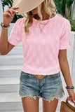 Pink Flower Geometric Textured Button Short Sleeve Top