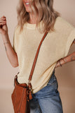 Oatmeal Solid Color Batwing Short Sleeve Round Neck Knit T Shirt