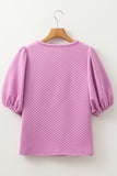 Phalaenopsis Solid Textured O Neck Puff Sleeve Blouse