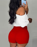 Love Heart Leopard Print Off Shoulder Romper