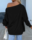 Skew Neck Buttoned Drop Shoulder Sweatshirt