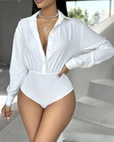 Ruched Buttoned Long Sleeve Bodysuit