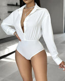 Ruched Buttoned Long Sleeve Bodysuit