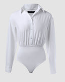 Ruched Buttoned Long Sleeve Bodysuit