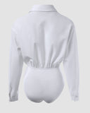 Ruched Buttoned Long Sleeve Bodysuit