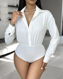 Ruched Buttoned Long Sleeve Bodysuit