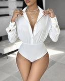 Ruched Buttoned Long Sleeve Bodysuit