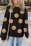 Black Sequin Ball Patched Crewneck Game Day Sweatshirt