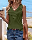 V Neck Sleeveless Ruched Tank Casual Slim Fit Top