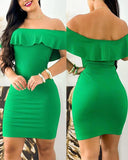 Ruffles Off Shoulder Bodycon Dress