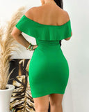 Ruffles Off Shoulder Bodycon Dress