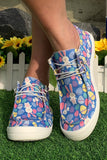 Dusk Blue Easter Rabbit Egg Print Lace-up Sneakers