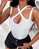 Criss Cross Asymmetrical Neck Bodysuit