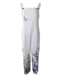 Floral Butterfly Print Csual Suspender Jumpsuit